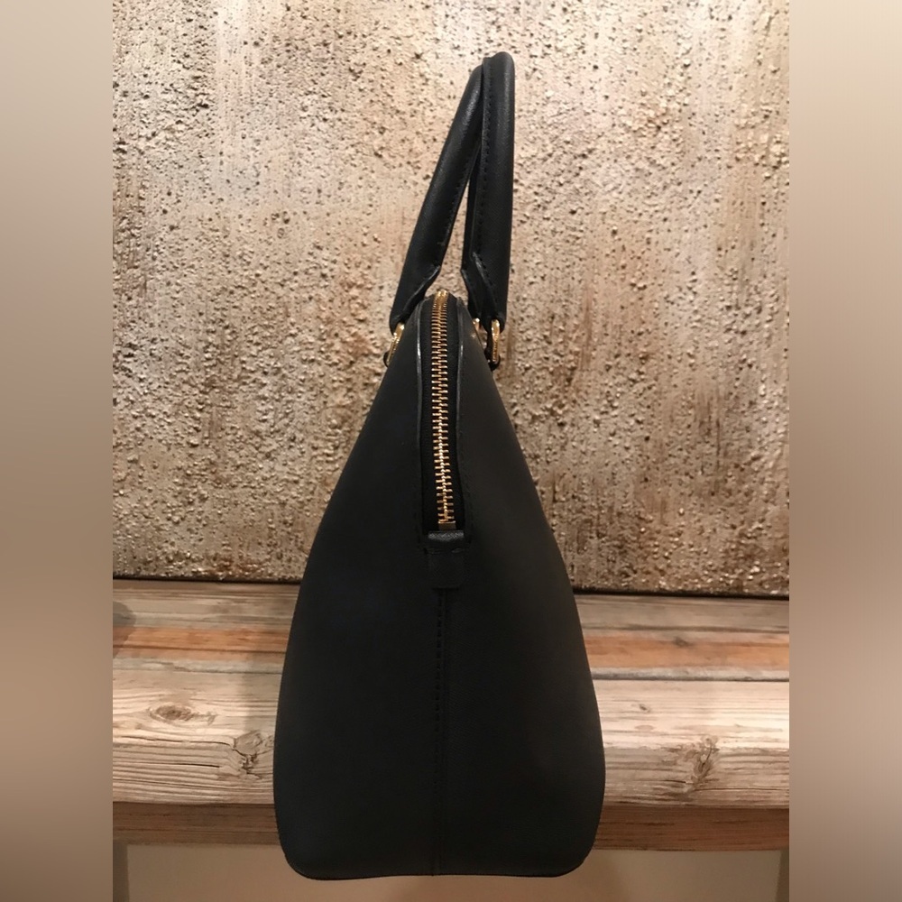 MICHAEL KORS Cindy Large Leather Dome Satchel Black Handbag/Crossbody W/Gold - Picture 9 of 17